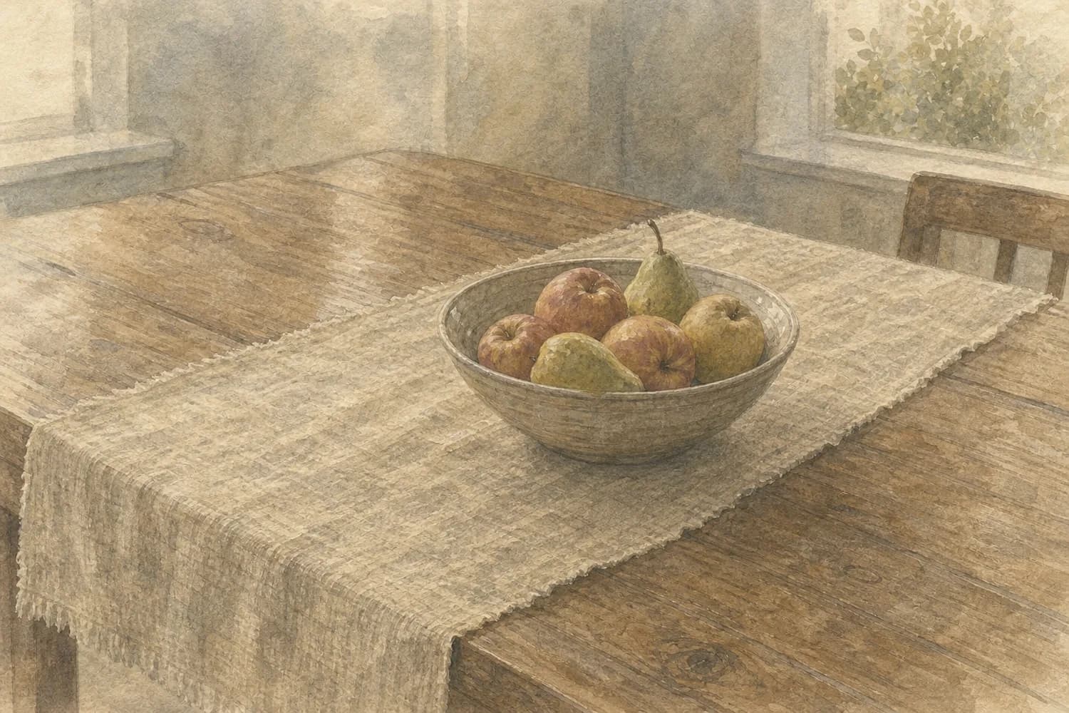 Watercolor detail of a freshly cleaned corner in a Columbia City home