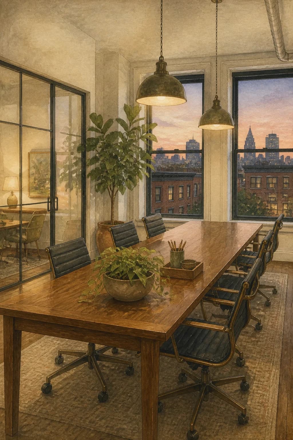 A painted open-plan office and meeting space cleaned after hours